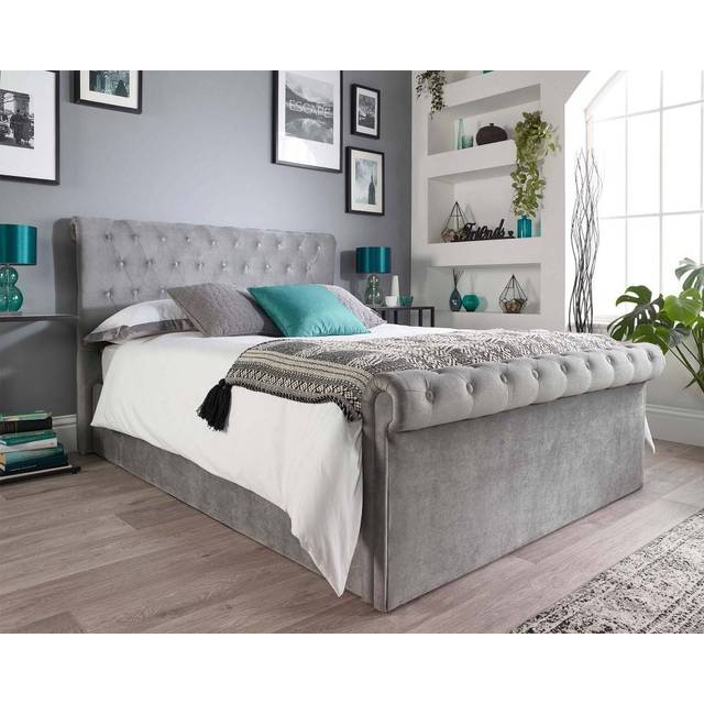 Aspire Chesterfield Fabric Lift Up Storage Bed - Grey - Single