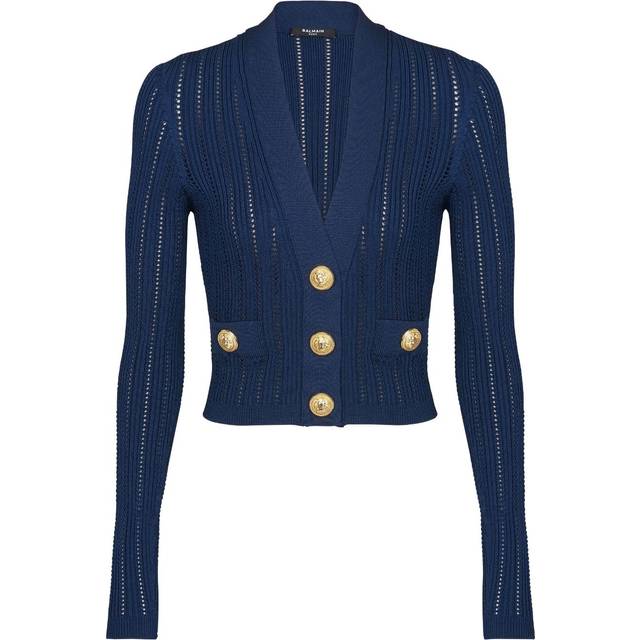 Balmain V-Neck Cropped Cardigan, Brand Size 34 (US Size 2) - Gold Tone (Size 2)