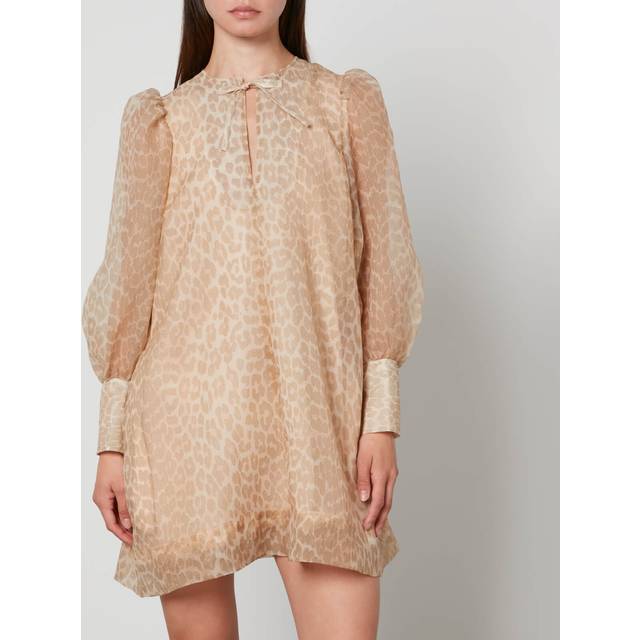 Ganni Animal-Print Organza Mini Dress - EU 34/UK 6 - Grey