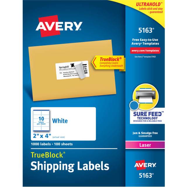 Avery 5163 Laser Labels  Mailing  Permanent  2-Inch x4-Inch   1000/BX  White
