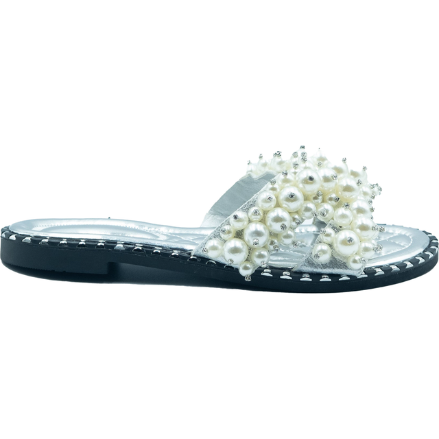 Eve Embellished Flat Slider Sandals - Silver - Size 4 - Where's That From