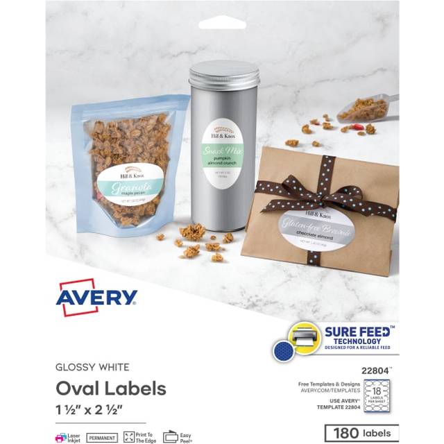 Avery Printable Blank Oval Labels  1.5 x 2.5  Glossy White  180 Customizable Labels (22804)