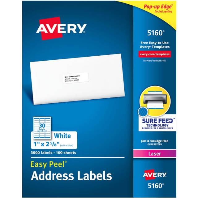 Avery Easy Peel White Address Labels with Sure Feed Technology  LABEL