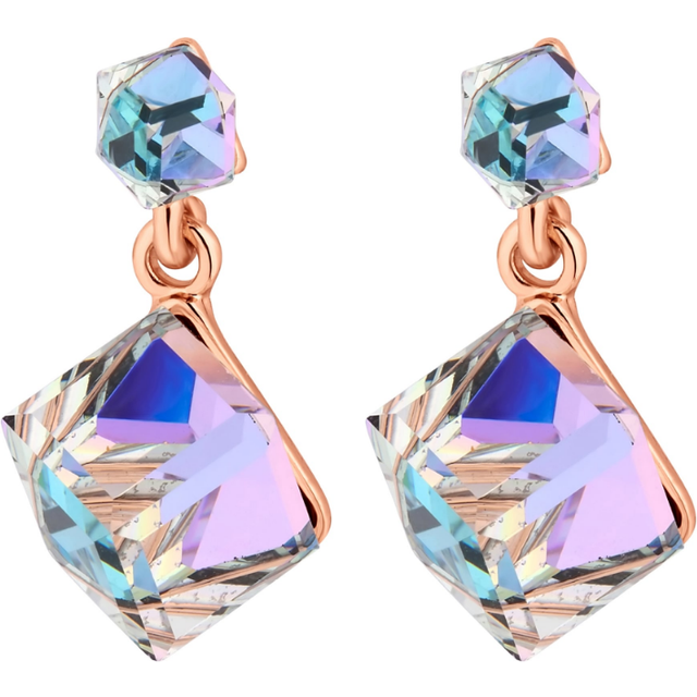 Jon Richard Jon Richard Radiance Collection Rose Gold Plated Aurora Borealis Cube Drop Earrings