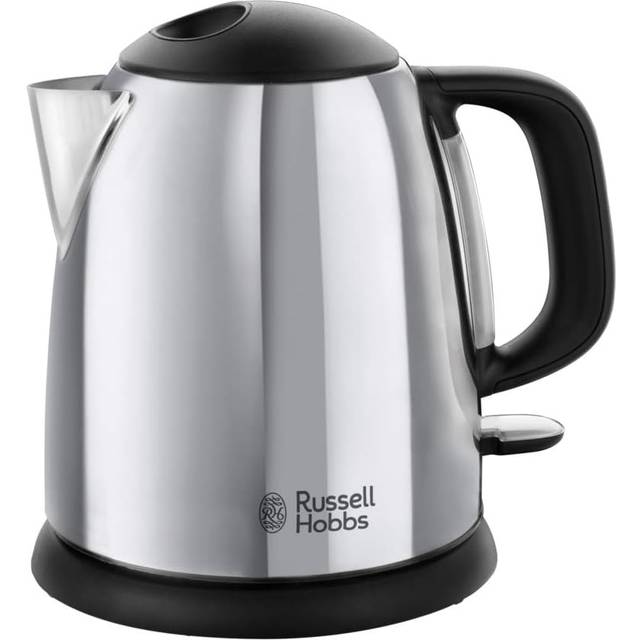 Russell Hobbs Victory kompakt vattenkokare, 1.0l, 2400W, snabbkokningsfunktion, Rostfritt stål polerat, perfekt hällpip, vattennivåindikator, resevattenkokare, 24990-70