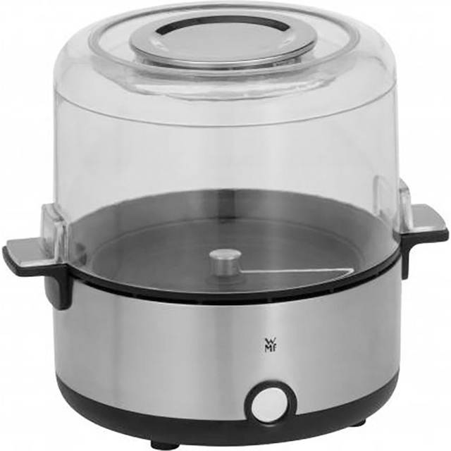 WMF Küchenminis Popcornmaschine für zuhause, Popcorn Maker, beschichtete Heizplatte, Deckel als Servierschale, Butterschmelzöffung, Popkorn mit Zucker und Salz, platzsparend, edelstahl matt