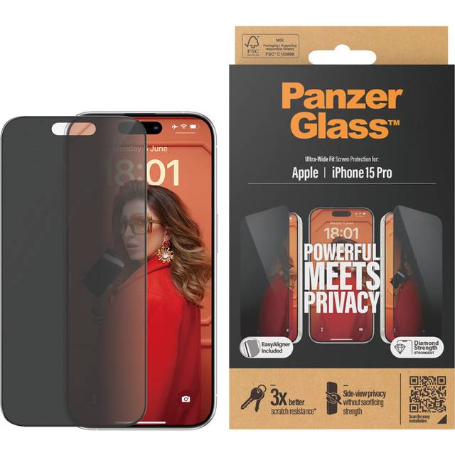 PanzerGlass® Privacy Screen Protector iPhone 15 Pro | Ultra-Wide Fit w. EasyAligner