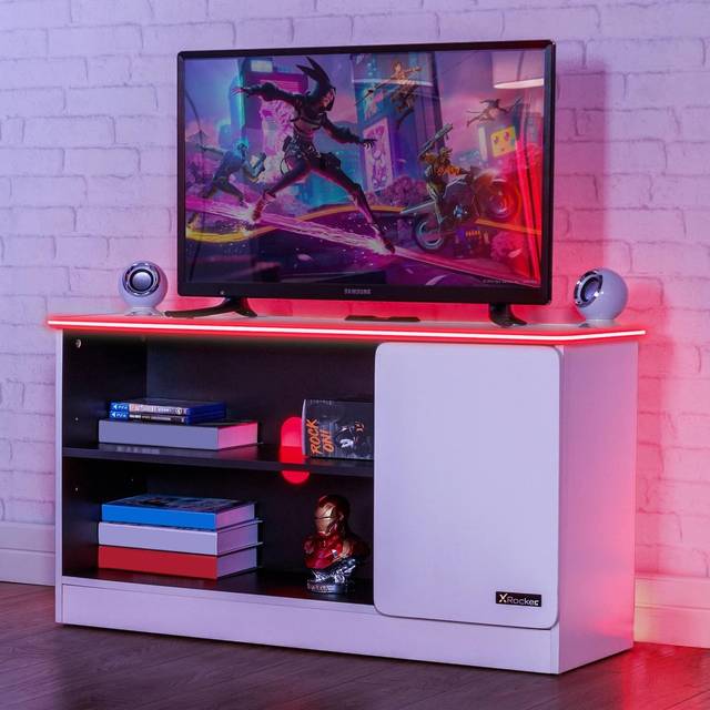 X Rocker Carbon-Tek Tv Media Unit With LED Lights - Grey;Red (42&#34;)