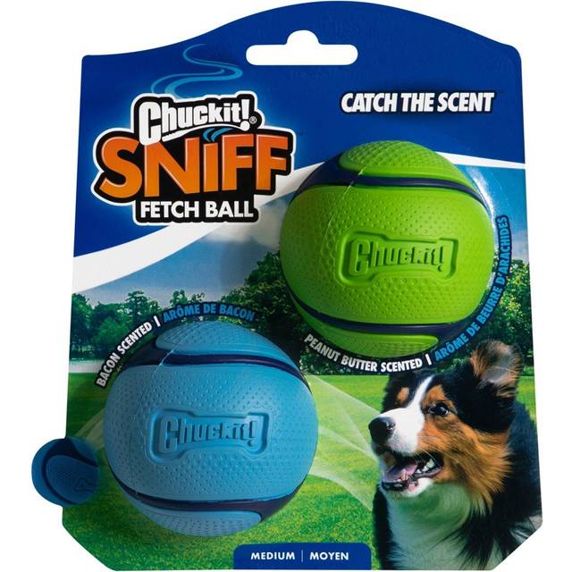 Chuckit! Sniff Ball hundleksak, hållbar högstudsande bacon och jordnötssmör doftande gummi hundboll hämtningsleksak, medium, 2-pack