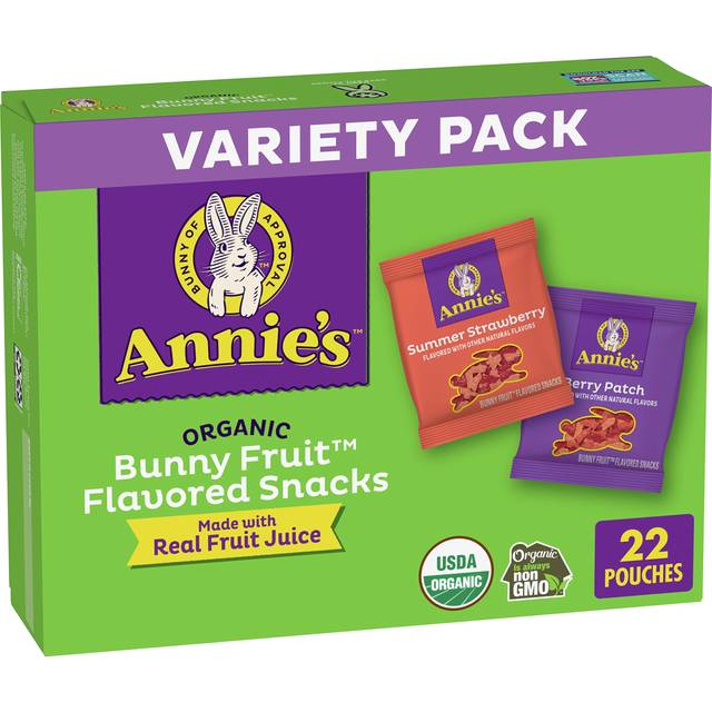 Annie's Organic Fruit Snacks Bunny Variety Pack Summer Strawberry + Berry Patch 22 Pouches