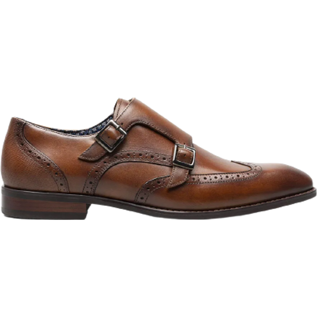 Stacy Adams Men's Karson Leather Wingtip Monk Strap Dress Shoes Cognac - Size: 9.5 D-Width - Brown - 9 1/2 D-Width