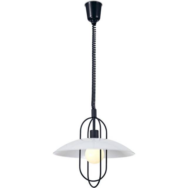 Inspired Lighting - Inspired Deco - Riva - Rise & Fall Dome Ceiling Pendant E27, Matt Black, Opal White Glass Shade