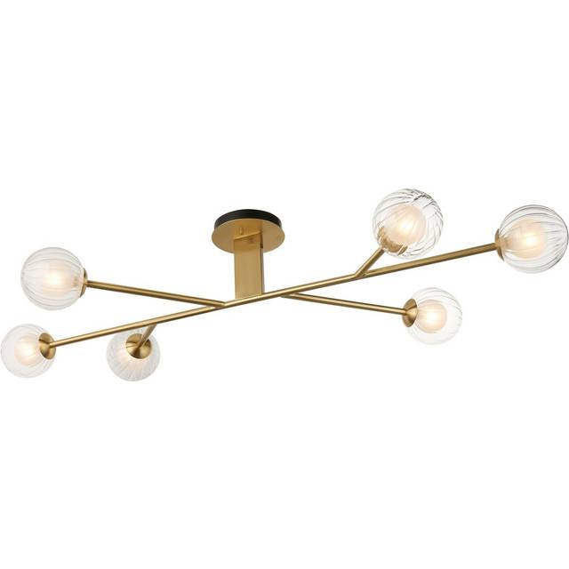 Merano Rome 6 Light Glass Satin Brass Plate Semi Flush Ceiling Light - Brown - 120.5 x 60 x 23cm