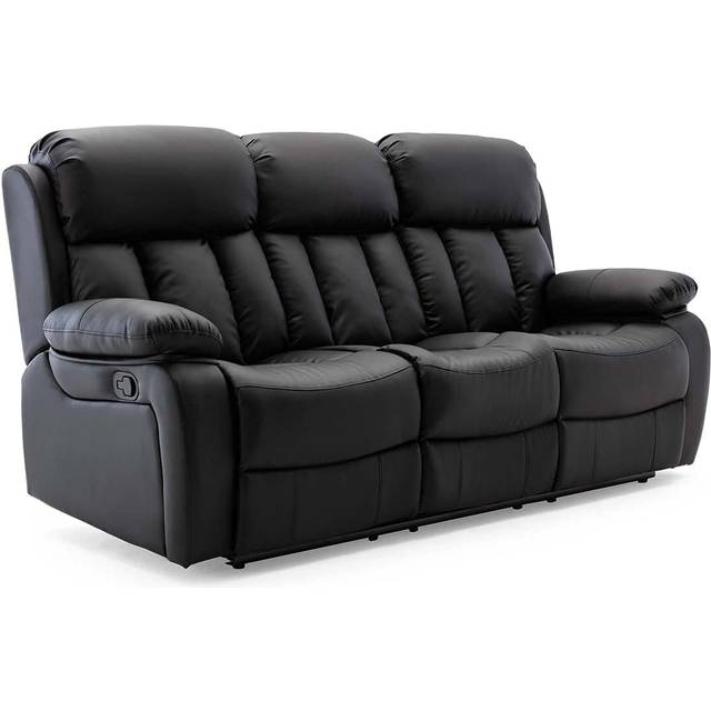 (Black, 3 Seater) CHESTER HIGH BACK BOND GRADE LEATHER RECLINER 3+2+1 SUITE SOFA ARMCHAIR SET