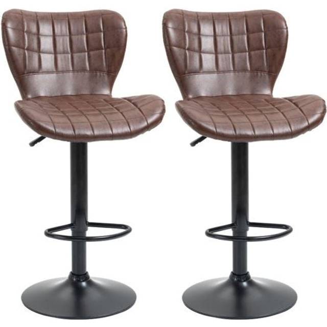Bar Stools Set of 2 Brown Adjustable Height Swivel Bar Chairs in PU Leather with Backrest & Footrest - Home Living | TJ Hughes