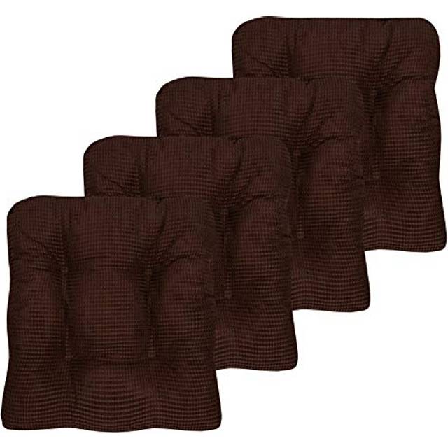 Sweet Home Collection Chair Cushion Crushed Memory Foam Pads Premium Slip Non Skid Microdot Rubber Back Tufted 16 x 16 x 3.25 Thick Seat Cover  4 Coun