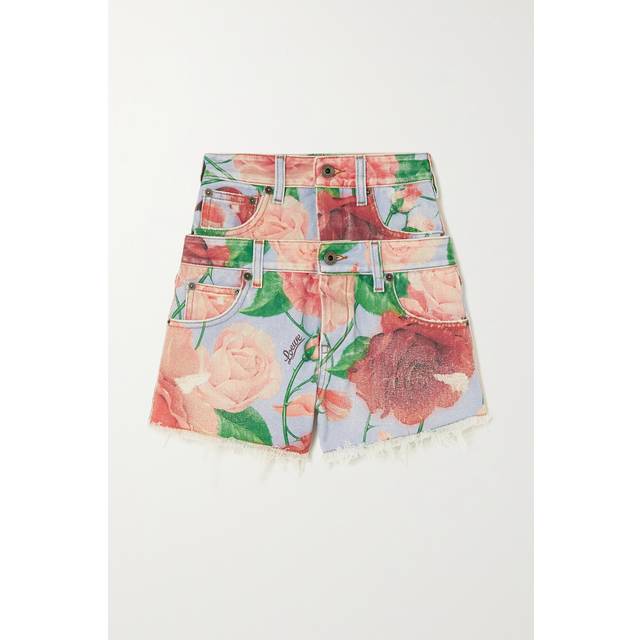 LOEWE - + Paula's Ibiza Roses Layered Frayed Floral-print Denim Shorts - Pink - FR 44