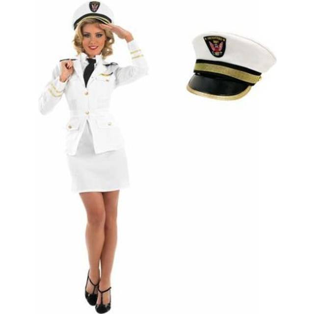 Womens white captain costume ladies navy uniform sailor fancy dress s - xxl