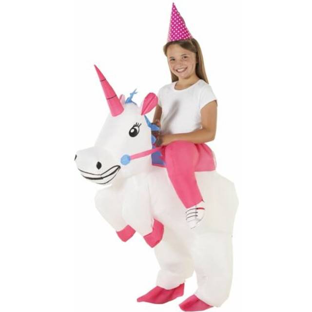 Kids inflatable unicorn costume girls ride on horse party fancy dress halloween