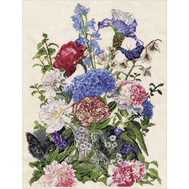 "Design Works Counted Cross Stitch Kit 14""X19""-Bouquet W/Cat (14 Count) DW2908"