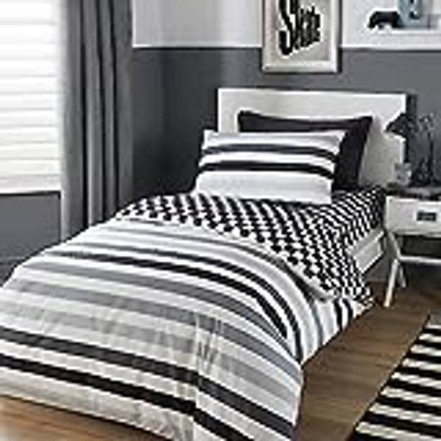 Beckett Stripe Duvet Cover Set - Black/Grey - Double - Bedlam