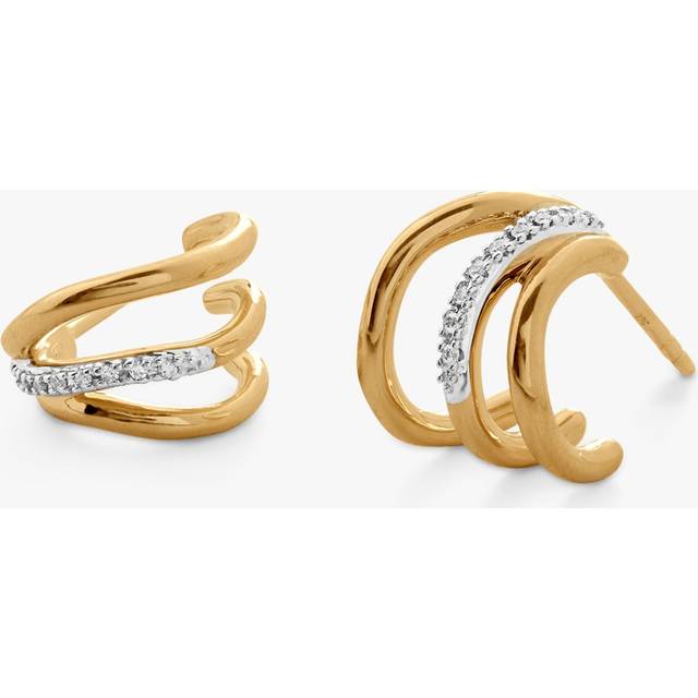 Monica Vinader Womens Gold Riva Wave Recycled 18ct Yellow Gold-plated Vermeil Sterling-silver and 0.05ct Pav&#233; Diamond Huggie Earrings 1 Size - GOLD