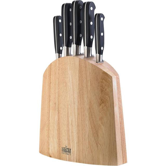 V Sabatier Knife Block with Five Knives - can be Engraved or Personalised - can be Engraved or Personalised - Light Wood
