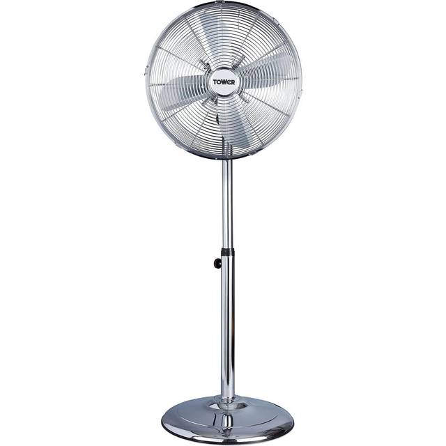 Tower T637000 Metal Pedestal Fan with 3 Speeds, Automatic Oscillation, 16, 50W, Chrome (93cm H X 44.8cm W X 40cm D)