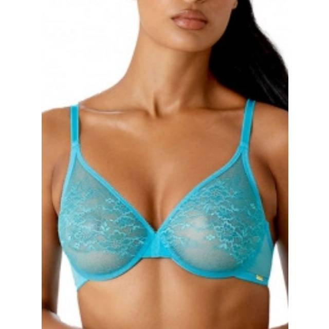 Gossard Womens Glossies Lace Sheer Moulded Bra - Turquoise Sea - Blue Polyamide - Size 30B