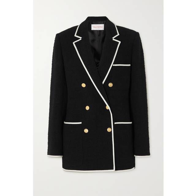 Valentino Garavani - Double-breasted Wool-blend Bouclé Blazer - Black - IT 36
