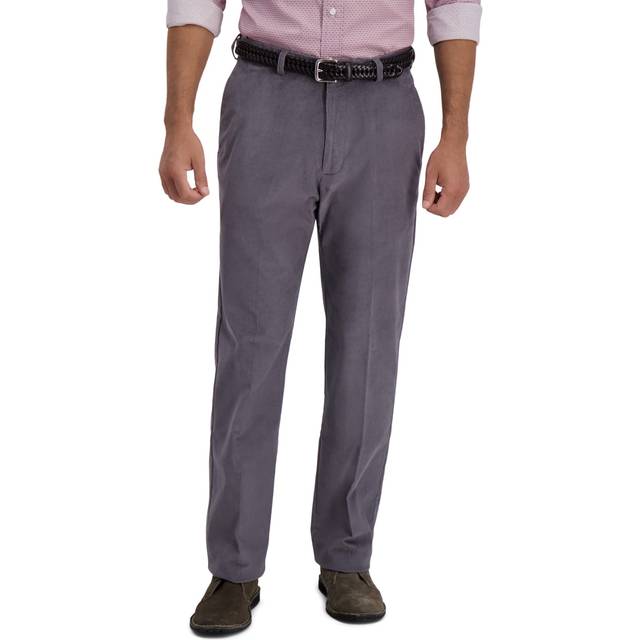 Haggar mens Stretch corduroy Expandable Waist classic Fit Flat Front P