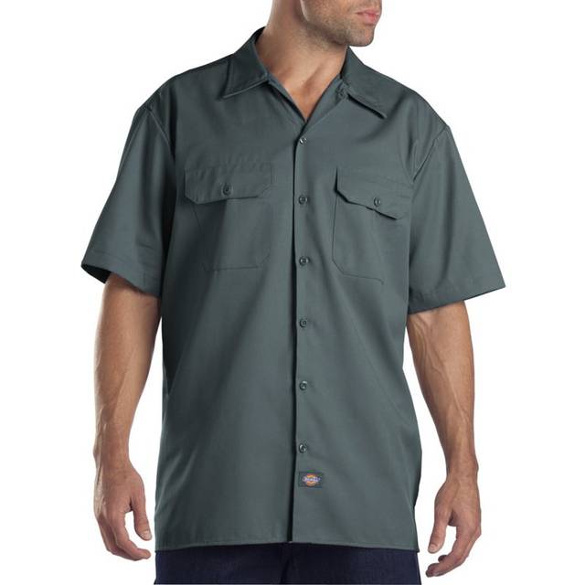 Dickies Herr arbetsskjorta kortärmad - vit, Lincoln grön, XXL