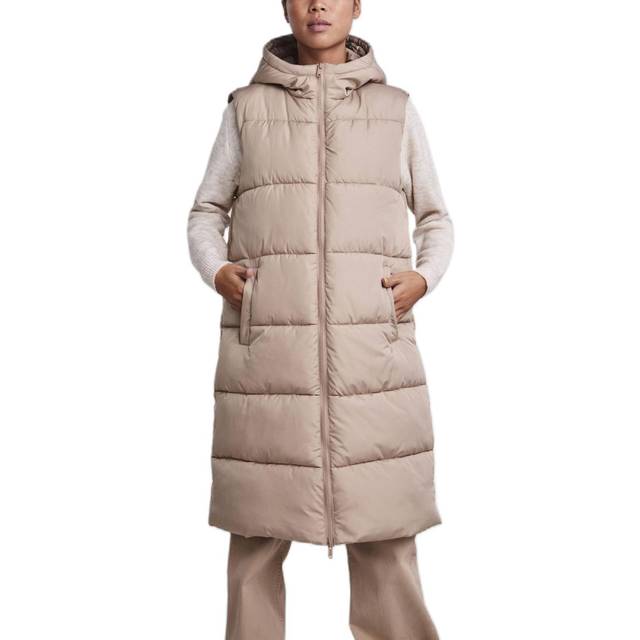 Pcbee New Long Puffer Vest Bc, Silver Mink, XS