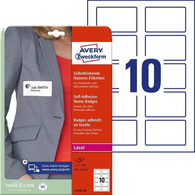 Avery Zweckform L4785-20 Namnskylt-klistermärken, Vit, 10 stycken