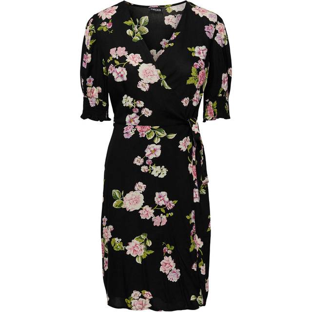 PCTALA 2/4 WRAP Dress NOOS BC, Svart/Aop: stor blomma, M