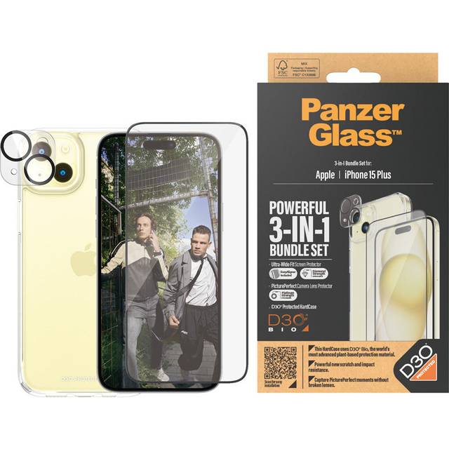 PanzerGlass -  Apple Iphone 15 Plus 6,7" Ultra Wide Fit Bundle + Picture Perfect + Hardcase with D30
