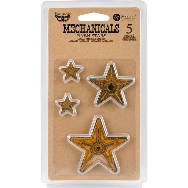 Prima Finnabair Mechanicals Metal Embellishments - Barn Stars 5pcs