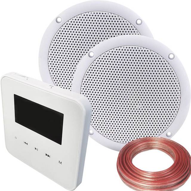 100W WiFi & Bluetooth Wall Mounted Amplifier & 2x 80W Stereo Ceiling Speaker Kit - White - One Size