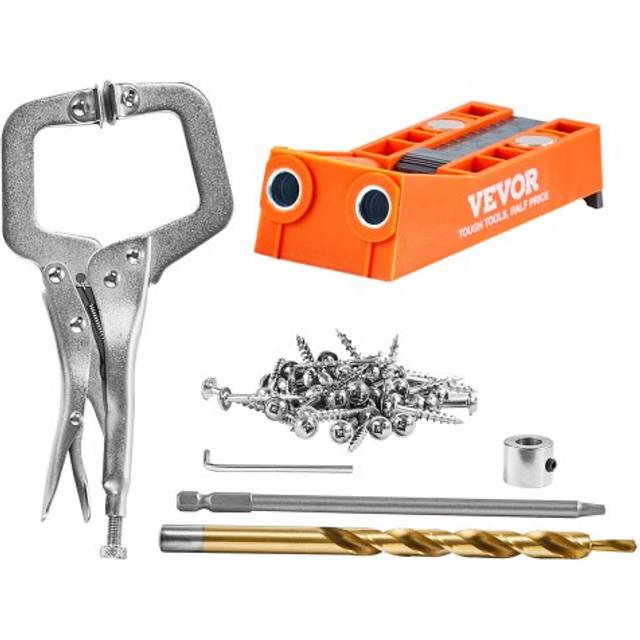 Vevor - Mophorn Pocket Hole Jig, 56-Piece Mini Jig System with 9' C-Clamp, Step Drill, Wrench, Drill Stop Ring, Square Drive Bit & Screws, for diy
