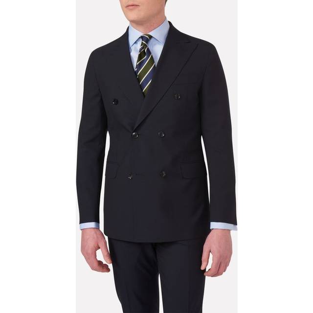 Regular fit dubbelknäppt microstructure kavaj navy