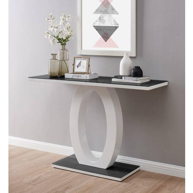 Giovani Modern Black White Halo High Gloss Glass Console Table - White