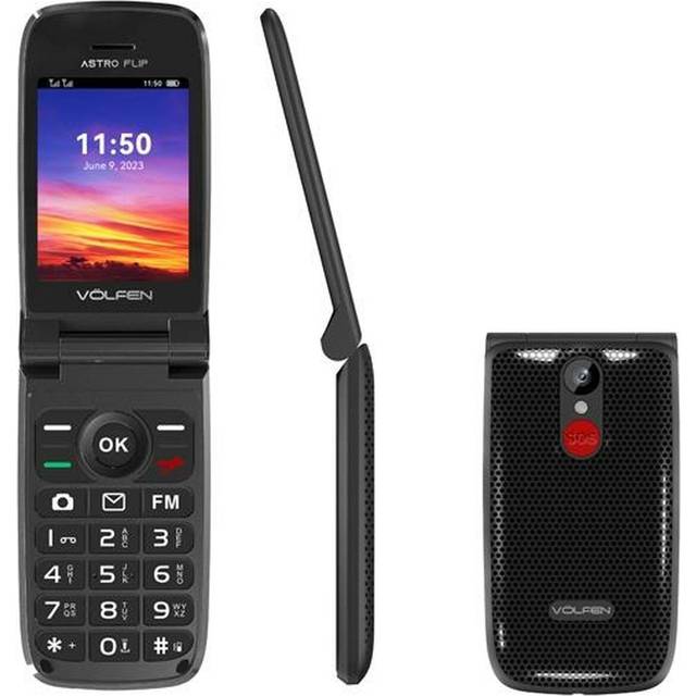 Volfen Astro Flip mobiltelefon med lock för större, stora knappar och knappar, 2,8 tums skärm, lätt att använda, SOS-knapp, USB-C, svart