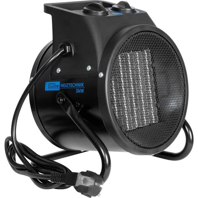 Güde Elvärmare GEH 3000 P (3 000 W värmeeffekt, 2 värmenivåer (2 000 W) fläktfunktion, 238 m³/h max. Fläktkapacitet, PTC-keramiskt värmeelement, steglös termostat, överhettningsskydd)