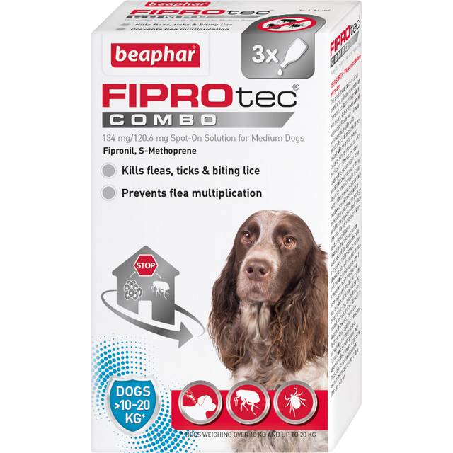 beaphar FIPROtec® COMBO Flea & Tick Spot-On for Dogs - M (10-20kg) - 3 pipettes