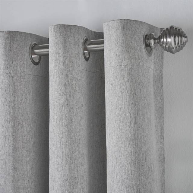 Linen Look Eyelet Ring Top Blackout Curtains - Slate / 137cm / 110cm - Grey