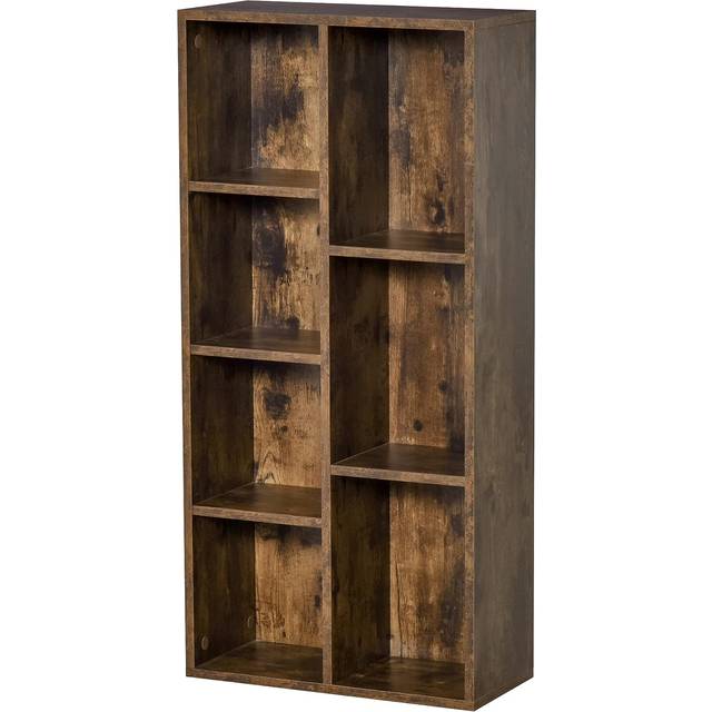 Homcom Bookcase Industrial Bookshelf Free Standing Display Cabinet Cube Storage Unit For Home Office Living Room Study Rustic Brown