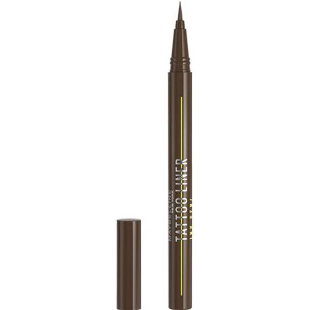 Maybelline New York flytande eyeliner, vattentät, fläckbeständig och långvarig, vegansk, tatueringsfoder bläck eyeliner, nr 882 pitch Brown (brun), 1 ml
