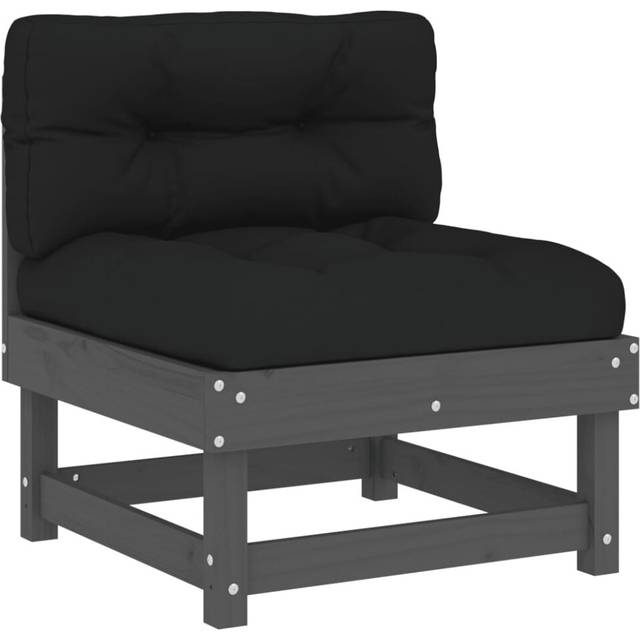 Middle Sofa with Cushions Grey Solid Wood Pine Vidaxl
