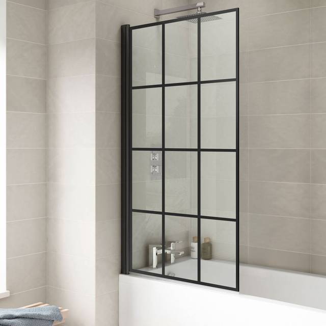 Hudson Reed Pacific Square Black Framed Bath Screen - Matt Black