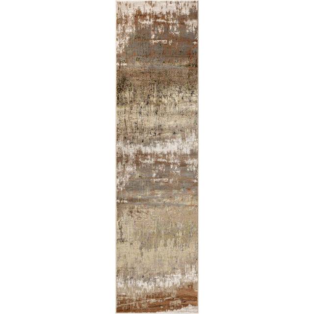 (66x240cm) Aurora AU01 Dune Abstract Runner Rugs in Gold Beige